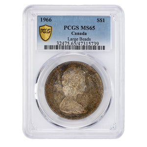 SOLD Canada 1966 Large Beads $1 Silver Dollar Coin - PCGS MS-65 Nice Toning