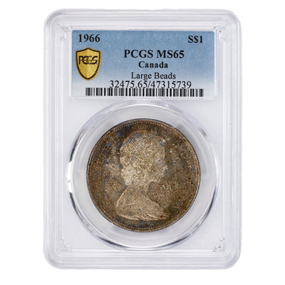 SOLD Canada 1966 Large Beads $1 Silver Dollar Coin - PCGS MS-65 Nice Toning