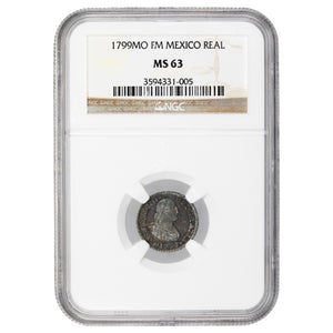 SOLD Mexico 1799 Mo-FM 1/2 Half Real Silver Coin - NGC MS-63