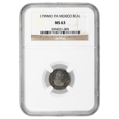 SOLD Mexico 1799 Mo-FM 1/2 Half Real Silver Coin - NGC MS-63