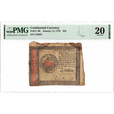 SOLD United States 1779 $45 Continental Currency Note Fr. CC-96 - PMG VF-20