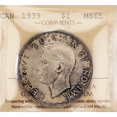 SOLD Canada 1939 $1 Silver Dollar Coin - ICCS MS-65