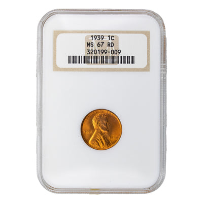 United States 1939 1 Cent Lincoln Wheat Penny Coin - NGC MS-67 RD