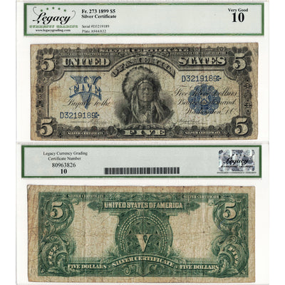 United States 1899 $5 Silver Certificate "Chief" Note Fr. 273 - Legacy VG-10