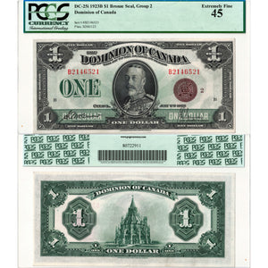 $1 1923 Dominion of Canada Note Bronze Seal Series B DC-25i - PCGS EF-45