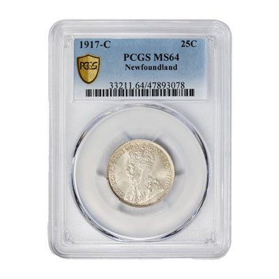 Newfoundland 1917-C 25 Cents Silver Coin - PCGS MS-64