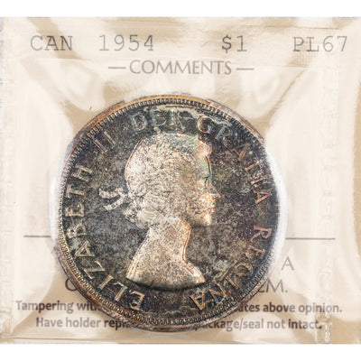 SOLD Canada 1954 $1 Silver Dollar Coin - ICCS Proof-Like PL-67 Cameo