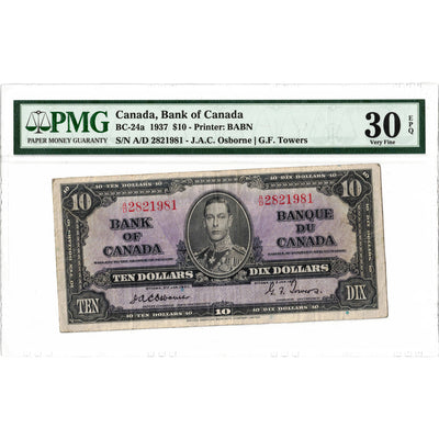 $10 1937 Bank of Canada Note Osborne Signature BC-24a - PMG VF-30 EPQ