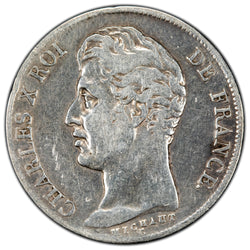 France 1827 W One Franc Silver Coin - Obverse Scratched