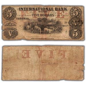 SOLD $5 1858 International Bank of Canada Chartered Note CH #380-10-06-14