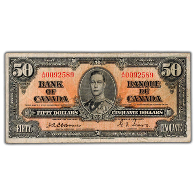 SOLD $50 1937 Bank of Canada Note Osborne Signature BC-26a - VG/F