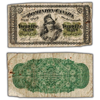 25 Cents 1870 Dominion of Canada Shinplaster Note DC-1c - Rust Spots
