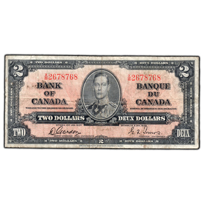 SOLD $2 1937 Bank of Canada Note Gordon-Towers X/B Prefix BC-22b