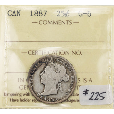 SOLD Canada 1887 25 Cents Quarter Silver Coin - ICCS G-6