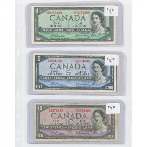 SOLD $1-10 1954 Bank of Canada Notes Modified Portrait - Lot of 6 - Retail $76.5