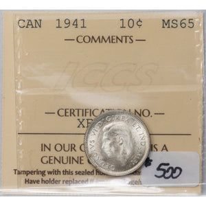 SOLD Canada 1941 10 Ten Cents Silver Coin - ICCS MS-65