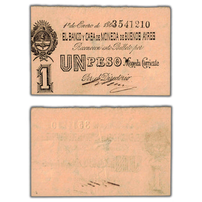 Argentina Banco y Casa de Moneda 1864 1 One Peso Note P #S441b