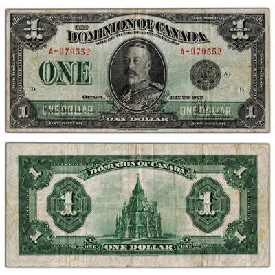 SOLD $1 1923 Dominion of Canada Note Black Seal Series A DC-25a - F/VF