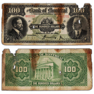 SOLD $100 1914 Bank of Montreal Canada Chartered Note #505-54-18 - Damaged