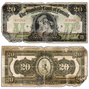 SOLD $20 1919 Standard Bank of Canada Chartered Note #695-18-32 - Damaged