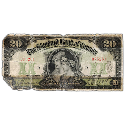 SOLD $20 1919 Standard Bank of Canada Chartered Note #695-18-32 - Damaged