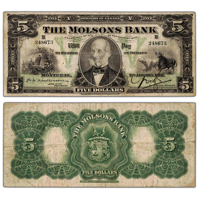 $5 1912 The Molsons Bank Canada Chartered Note #490-32-02 - VF