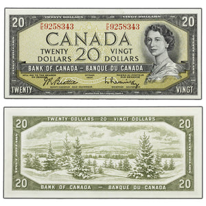 SOLD $20 1954 Bank of Canada Note Beattie-Rasminsky P/E Prefix BC-41b - Ch UNC