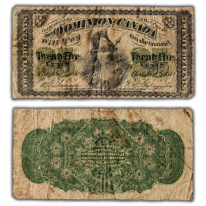 SOLD 25 Cents 1870 Dominion of Canada Shinplaster Note Plain DC-1c - Stained