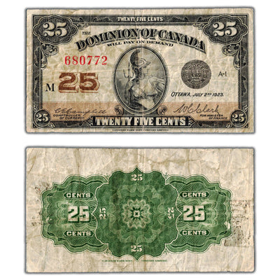 25 Cents 1923 Dominion of Canada Shinplaster Note DC-24d - Stained