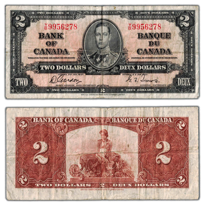 $2 1937 Bank of Canada Note Gordon-Towers Y/B Prefix BC-22b - Circulated