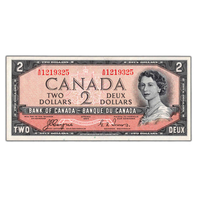 SOLD $2 1954 Bank of Canada Note Devil Face A/B Prefix BC-30a - AU+
