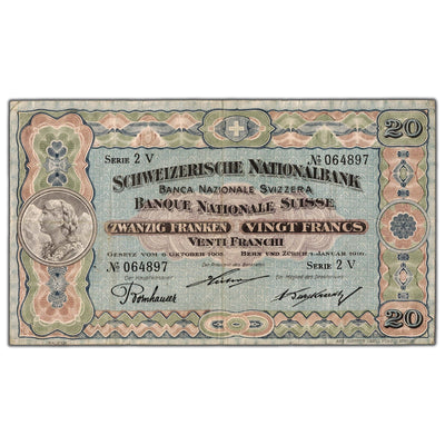 SOLD Switzerland 1916 20 Francs Note P #12c