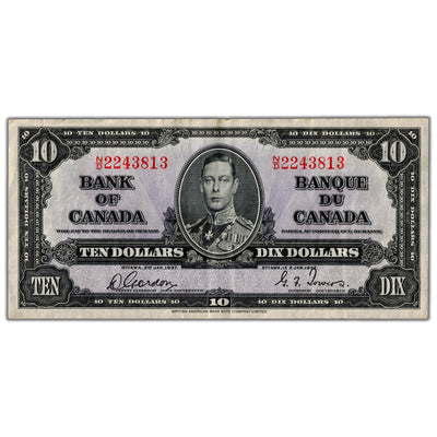 $10 1937 Bank of Canada Note Gordon-Towers N/D Prefix BC-24b - VF/EF