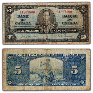 SOLD $5 1937 Bank of Canada Note Osborne Signature BC-23a - VG