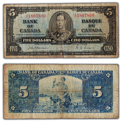 SOLD $5 1937 Bank of Canada Note Osborne Signature BC-23a - VG