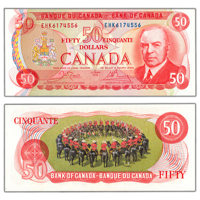 SOLD $50 1975 Bank of Canada Note Crow-Bouey EHK Prefix BC-51b - Choice Uncirculated