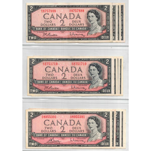SOLD Lot of 12 $2 1954 Bank of Canada Notes - VF+/EF+ Mix Grades