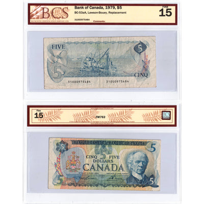 SOLD $5 1979 Bank of Canada Note Lawson-Bouey "31" Replacement BC-53aA - BCS F-15