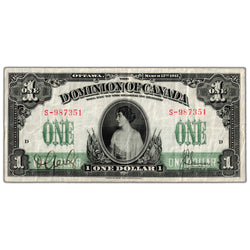 $1 1917 Dominion of Canada Note Saunders No Seal Series S DC-23b - VF