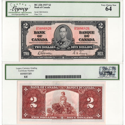 $2 1937 Bank of Canada Note Gordon-Towers S/B Prefix BC-22b - Legacy UNC-64