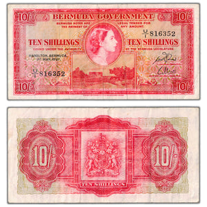 SOLD Bermuda 1957 10 Ten Shillings Note P #19b - VF