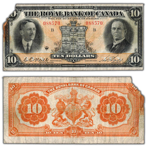 SOLD $10 1927 Royal Bank of Canada Chartered Note CH #630-14-06 - Damaged Missing Corner
