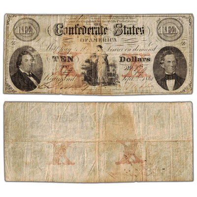 SOLD United States 1861 Confederate States of America $10 Note T-26 - Circulated