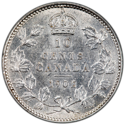 Canada 1902 10 Cents Dime Silver Coin - Almost Uncirculated