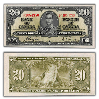 SOLD $20 1937 Bank of Canada Note Coyne-Towers K/E Prefix BC-25c - EF+