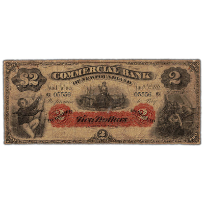 $2 1888 Commercial Bank of Newfoundland Canada Chartered Note #185-18-04 - Pinholes/Tear