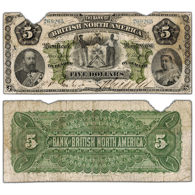$5 1886 The Bank of British North America Canada Chartered Note #55-22-02 - Damaged