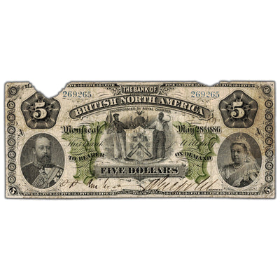 $5 1886 The Bank of British North America Canada Chartered Note #55-22-02 - Damaged