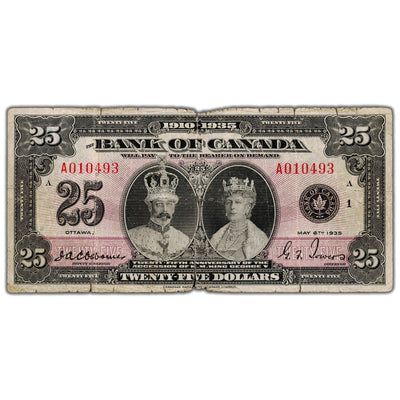 SOLD $25 1935 Bank of Canada Note English Text BC-11 - Tears/Issues