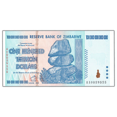 SOLD Zimbabwe 2008 100 Trillion Dollars Note P #91 - AU